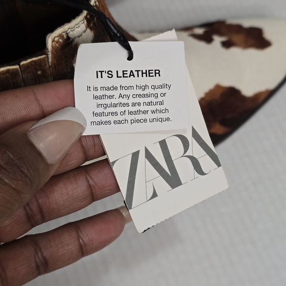 Zara Cow Print Leather Cowboy Boots Haircalf Western Ankle Women's Size 10 NWT - Picture 7 of 15